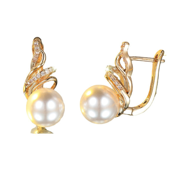 Trendy Round White Diamond White Pearl Earrings