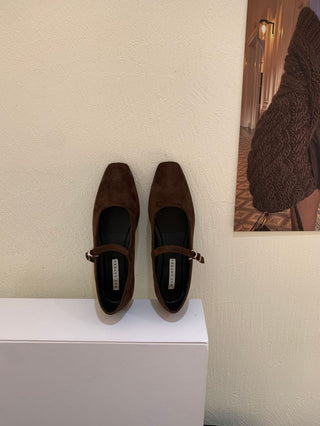 Buy coffee Vintage Suede Black Leather Flat Shoes For Women