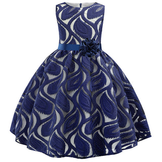 Buy d0981-dark-blue Cotton Embroidered Phoenix-tail Skirt Lace Hollow Flower Princess Dress