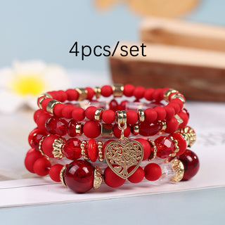 Buy red Multi-layer Hollow Heart Pendant Tassel Bracelet Suit