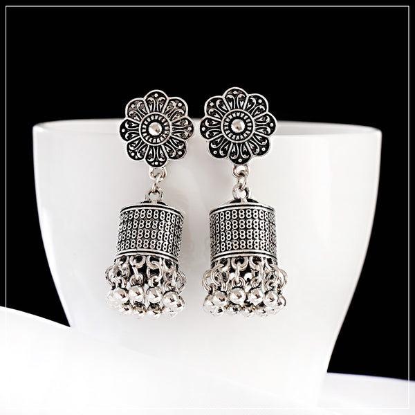 Retro Ethnic Style Cylindrical Earrings Indian Bell Tassel Pendant