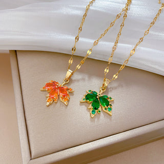 Red Maple Leaf Light Luxury Bone Chain Titanium Steel Necklace