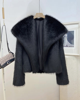 Buy black Women&#39;s Warm Big Collar Faux Fur Coat