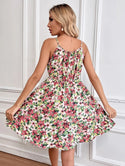 Floral Print Suspender Dress With Elastic Waist Design Fashion Summer Short Dresses