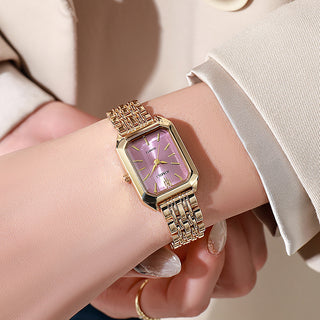 Buy gold-pink Fashion Simple Square Steel Strap Women&#39;s Watch