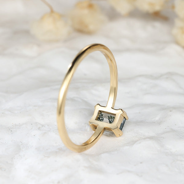 Fashion Retro Rectangular Water Plants Agate Ring