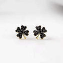 Simple Black Alloy Four Leaf Clover Ear Stud