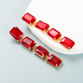 Buy red Versatile Design Long Alloy Rhinestone Earrings