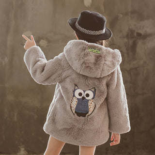 Buy gray Girls&#39; Faux Fur Coat Medium And Large Children Thickened Thermal Furry Clothes Children&#39;s Winter Clothing New Artificial Wool Coat