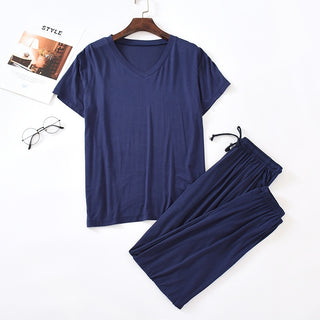 Buy navy-blue Men&#39;s Ice Silk Modal Short Sleeved Pants Set