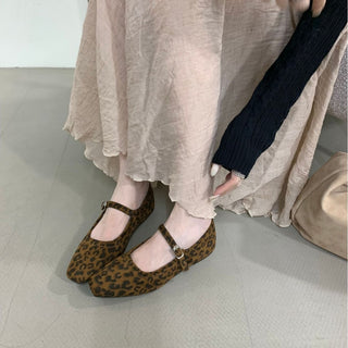 Vintage Suede Black Leather Flat Shoes For Women