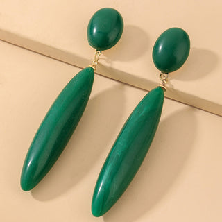 Silver Needle Vintage Emerald Drop-shaped Long Earrings