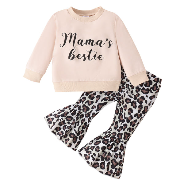 Parent-child Clothes Suit Clothes Girls' Sweater Top Leopard Print Bell-bottom Pants