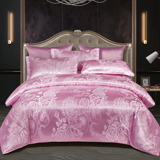 Buy pink European Light Luxury Wedding Satin Jacquard Four-piece Set