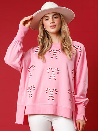 Buy pink Christmas Fashion Round Neck Sequins Pullover Sweater