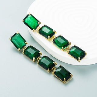 Buy green Versatile Design Long Alloy Rhinestone Earrings