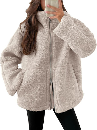 Buy apricot Women's Winter Lapel Zip-up Coat With Pockets