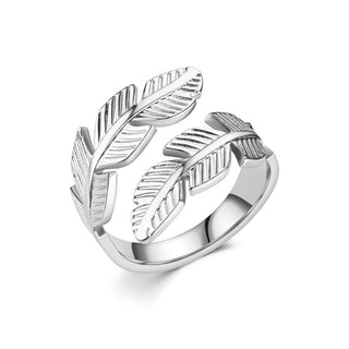 Buy silver Feather Ring Open Titanium Steel Ring Gold And Silver Color Opening Rings Creative Simple Feather Handmade Party Jewelry Gifts