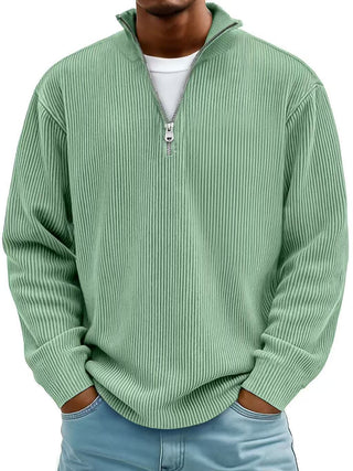 Buy green Men's Solid Color Zipper Stand Collar Sweatshirt