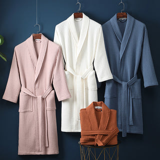 Unisex Pure Cotton Long Waffle Bathrobe