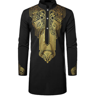 Buy black Men&#39;s African Printed Totem Long Shirt