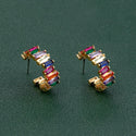 Colorful Zircon 18K Real Gold Rainbow C- Shaped Earrings