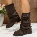Women Vintage Suede Belt Buckle Pantyhose Boots