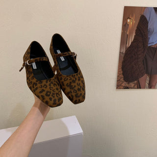 Buy leopard-print Vintage Suede Black Leather Flat Shoes For Women