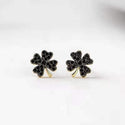 Simple Black Alloy Four Leaf Clover Ear Stud