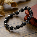 Cross Stretch Black Agate Opal Bracelet