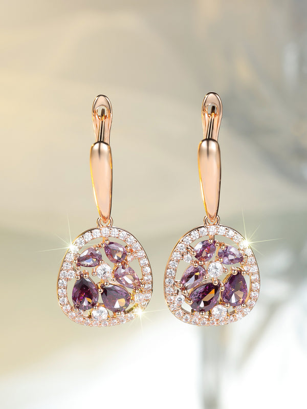 Imitation Champagne Gold Water Drop Egg-shaped Purple Earrings