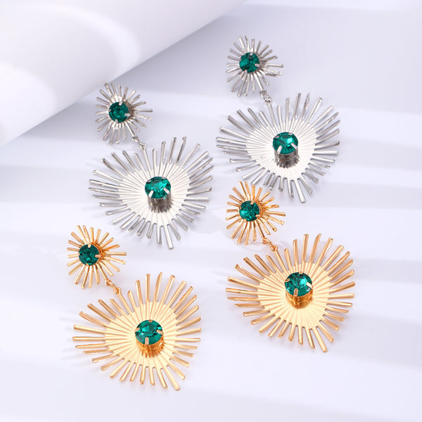 Bohemian Sunflower Heart-shaped Earrings With Rhinestone Exaggerated Personality Love Earrings For Women Valentine's Day Jewelry