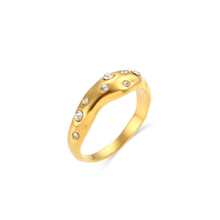 Buy ring Stainless Steel Plated 18K Gold Irregular Rhinestone Zircon Ring