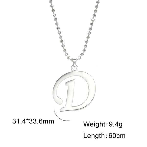 Polished Cut Steel Color 26 Letters Pendant Stainless Steel Necklace