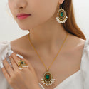 Indian Ethnic Style Vintage Gemstone Beads Jewelry Earrings Necklace 2 Pieces Suit