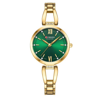 Buy gold-strap-green-surface Small Dial Waterproof Simple Women&#39;s Quartz Wrist Watch