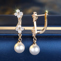 Champagne Gold Round White Diamond Tassel Earrings