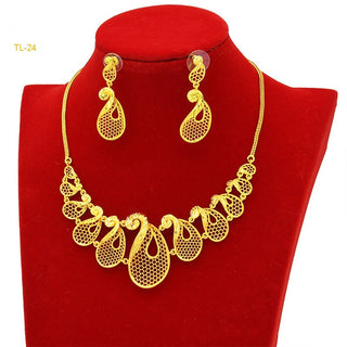 Buy tl24l211 Gold Flower Necklace And Earrings Suite Brass Gold Plated Wedding Jewelry Batch