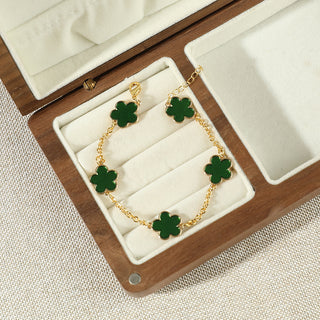 Buy golden-green Copper Plating Drip Glazed Four-leaf Clover Pork Belly Jewelry Simple All-match Bracelet