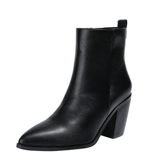 Buy black High Heel Side Zipper Head Chunky Heel Martin Boots Women