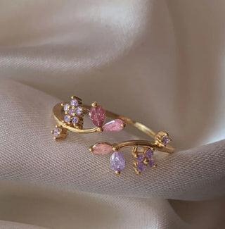 Buy nwh80-02 Retro Multi-element Cute And Sweet Pink Heart-shaped Butterfly Flower Open Ring