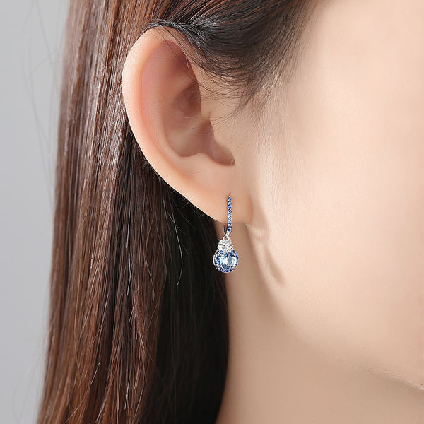 Sky Blue Earrings S925 Silver Ear Clip Colored Gems Women