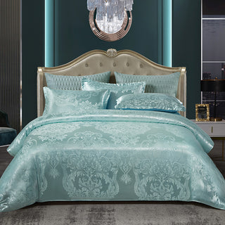 Buy aquamarine European Light Luxury Wedding Satin Jacquard Four-piece Set