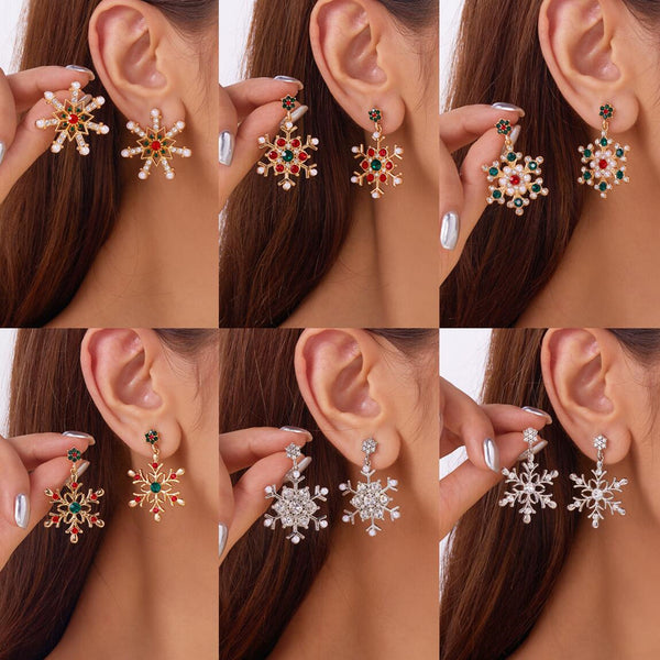 New Christmas Series Earrings For Women Rhinestone Pearl