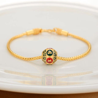 Buy six-character-mantra Alluvial Gold Ancient Gold Color Pure Copper Blessing Card Lucky Beads Bracelet