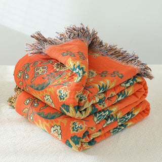 Buy orange European Style Cotton Gauze Fringed Sofa Cover Blanket