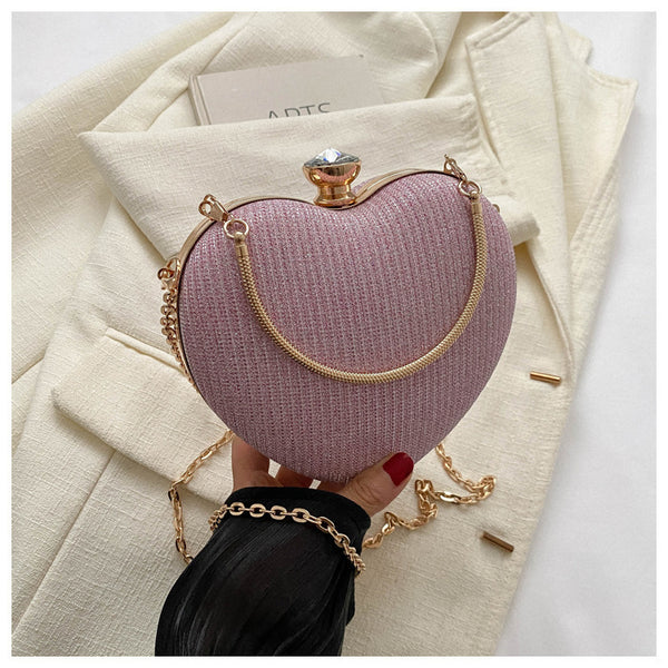 Heart Shape Metal Clutches Bag Fashion Chain Shoulder Crossbody Bag Luxury Lady Purse