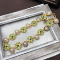 Flower Gem Diamond Necklace Bracelet Ear Studs Gold Plated Suit