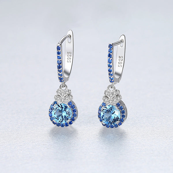 Sky Blue Earrings S925 Silver Ear Clip Colored Gems Women