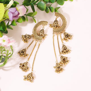 Buy hxe508-1 Niche Design Stud Earrings Ornament Vintage Ethnic Style Hollow Bell Pendant